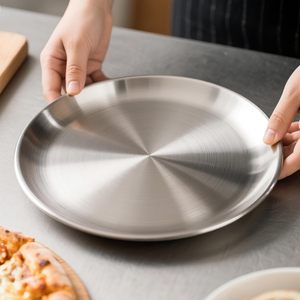 Piatti per Pizza in Acciaio Inox SS304 Lavabili in Lavastoviglie 14cm 17cm 20cm 23cm 26cm 30cm, Vassoi per BBQ, Piatti per Bambini - Product Image 1