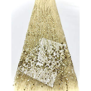Tissu en dentelle française <span class=keywords><strong>rouge</strong></span> avec perles de diamant et paillettes, vêtements pour femmes, robe Kanuri, <span class=keywords><strong>tulle</strong></span>, broderie florale - Product Image 3