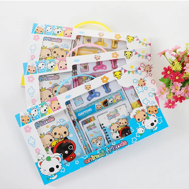 Tujuh Potong Set Alat Tulis Anak-anak Hadiah Ulang Tahun Lucu Kawaii Set Perlengkapan Sekolah Alat Tulis Mewah Produsen untuk Anak-anak