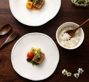 Bulk Custom Beaded Rim White Ceramic Dinnerware Set, Pearl Edge Plates & Rice Bowls for Wedding Banquet & Hotel Restaurant - Product Image 4
