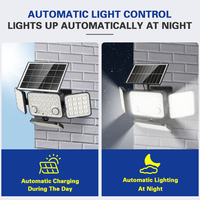 Lampe murale solaire à 3 têtes réglables, panneau solaire séparable, capteur PIR, étanche IP65, lampe extérieure pour porche, garage, cour, jardin
