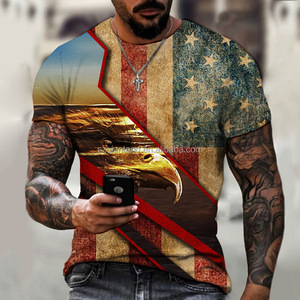 Camiseta AQTQ para <span class=keywords><strong>Hombre</strong></span> con Estampado 3D de Águila Calva y Bandera Americana Vintage - Camiseta Gráfica Patriótica de Cuello Redondo y Manga Corta Informal para Verano - Product Image 4