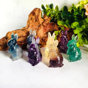 Sculpture de lapin en fluorite colorée en gros, sculpture animale en pierre naturelle, artisanat en pierre semi-précieuse pour la décoration intérieure - Product Image 3