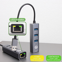 VCOM Hub USB multifonctionnel 4 ports USB3.0 Type A avec adaptateur LAN RJ45