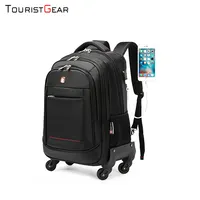 Source travel hiking trolley bag,polyester canvas leather school trolley  backpack ,china manufacturers wheeled market school bag on…