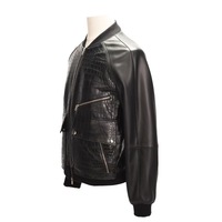 Veste en cuir de crocodile véritable, veste en cuir d'agneau pour homme, veste au design premium avec empiècements.