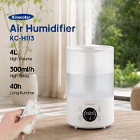 Humidificateur d'air pour bureau à domicile, grande capacité 4L, brume pendant 40 heures avec télécommande tactile ou commande rotative