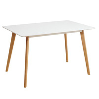 Table à manger rectangulaire simple en gros d'usine 120/80 cm, plateau blanc, pieds en bois de hêtre naturel, mobilier de cuisine et salle à manger nordique pour la maison