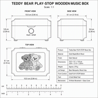 Kotak Musik Kayu Walnut Marquetry Beruang Teddy Sankyo Slide Play Stop Penutup Akrilik Transparan Kenang-kenangan Buatan Tangan Vintage Hadiah Kustom