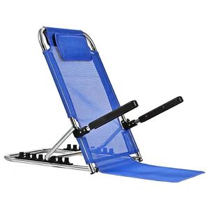 Adjustable Backrest Chair Stainless Steel <b>Frame</b> Blue Mesh Fabric Home Use Reclining Lounge Chair - Product Image 1