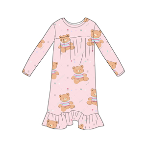 Popolare Vestito Autunnale a Maniche Lunghe per Bambine, <span class=keywords><strong>Pigiama</strong></span> Personalizzabile con Stampa per Bambine, Abbigliamento Quotidiano in Morbido Tessuto di Bambù - Product Image 4