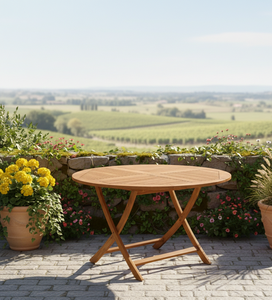 Mesa Redonda Plegable de Teca Moderna de Primera Calidad, Hecha a Mano en Jepara, Ofrece Elegancia Duradera para Exteriores, Ideal para Jardín, Patio, Picnic, Balcón - Product Image 3