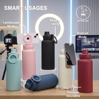 360 °   Support de téléphone magnétique rotatif, bouteille isotherme en acier inoxydable de 650 ml pour TikTok, influenceurs et diffusions en direct