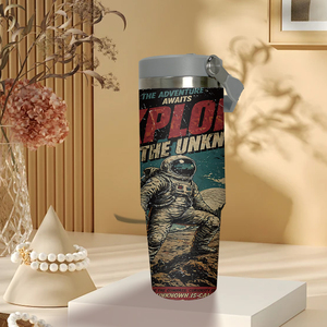 Gobelet isotherme en acier inoxydable 30oz avec poignée et couvercle à paille rabattable, motif affiche Vintage Explorer, double paroi sous vide, pour voyage et voiture - Product Image 6