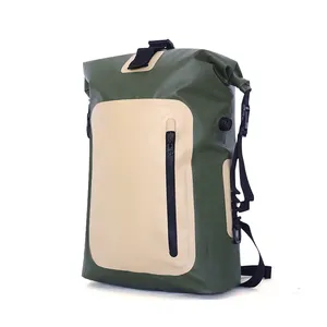 Roll Top DRY Backpack with Airtight Zipper Pocket and Air Valve Cushioned Padded Back Panel Dry Bag
