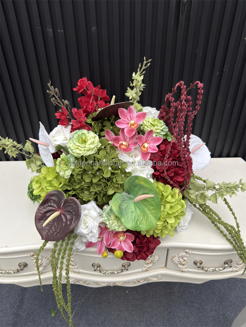 Boule de fleurs 50cm rose vert bordeaux