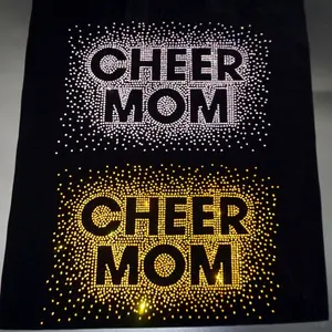 Sports Team wear pink cheer mom Bling Iron on Rhinestone Crystal T Shirt Transfer for Clothing Designs Labels