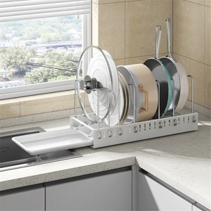 Double Tier Modern <b>Kitchen</b> Pot Lid Organizer <b>Storage</b> <b>Rack</b> Stainless Steel Waterproof Pull-Out Cabinet Pot Cover Drain <b>Rack</b> - Product Image 4
