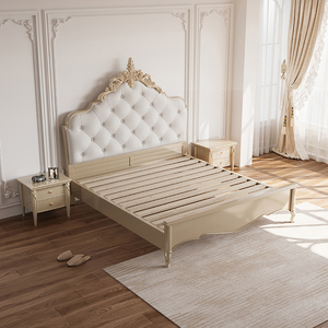 <span class=keywords><strong>Lit</strong></span> capitonné en bois massif de style français personnalisable pour projets hôteliers/appartements - Taille King avec cadre sculpté, OEM/ODM - Product Image 6