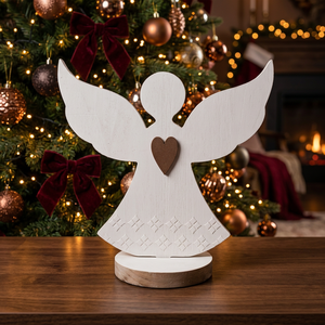 Figurine d'ange de Noël en bois, ornement de fête, découpe en forme de cœur, décoration de table, décoration de la maison - Product Image 4