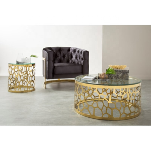 Mesa de centro con marco de acero inoxidable dorado, mueble de lujo con tapa de cristal, barato, venta al por mayor - Product Image 1