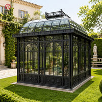 Pavillon de jardin en verre en fer forgé noir, véranda de luxe en métal pour villa, abri de jardin pour cour arrière