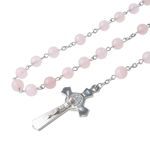 Élégant 8mm <span class=keywords><strong>Rose</strong></span> Pierre Perles Catholique Prière Chapelet Collier Dernière Bénédiction <span class=keywords><strong>Croix</strong></span> et Divine Miséricorde Vierge Marie Centre de Table - Product Image 4