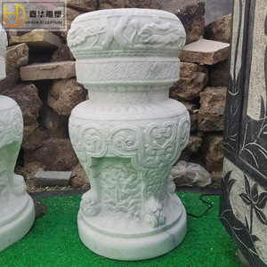 Colonne de pot de fleurs sculptée en pierre Jiahua, design traditionnel, support de plantes d'extérieur en pierre massive - Product Image 3