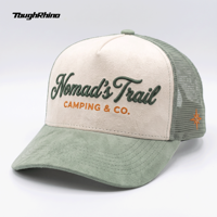 Casquette Trucker Snapback Réglable en Daim à 5 Panneaux avec Logo Brodé en Relief 3D Personnalisé Bicolore et Dos en Maille – Vente en Gros Haute Qualité