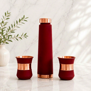 Modern Red Copper <b>Thermos</b> Set with Two Cups for Home Use helps in Boosting Immunity Aids Digestion with Ayurvedic Benefits - Product Image 1