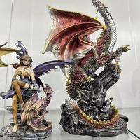 Magnifique statue de dragon féerique violet assis, artisanat en résine, décoration de fées et de dragons médiévaux pour forêt fantastique, figurine