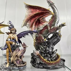 Bellissima Statua di Drago Fatato Viola Seduto, Artigianato in Resina, Decorazione Medievale per Foresta Fantastica - Product Image 2