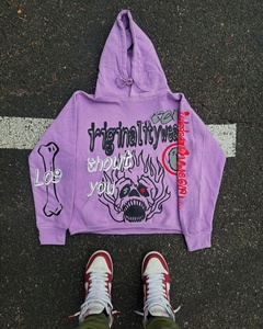 Oem Custom Logo Dgt Print Vintage Hoodies Cropped Man Hoodies Raw Hem Hem Raw Hem <span class=keywords><strong>No</strong></span> String Patch Cut and Sew Sweat à capuche pour hommes - Product Image 1