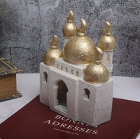 Décoration Ramadan 2026 : Plateau Blanc et Or, Chandelier, Dôme de la Kaaba, Mosquée Islamique, Ornement de Bureau en Résine – Livraison Directe