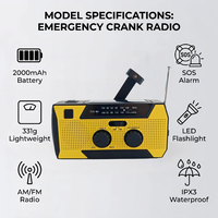 Radio solaire multifonction 2000 mAh à manivelle avec chargement USB-C et alerte météo pour kit de survie en camping extérieur