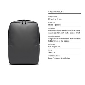 Sac à dos de pickleball en tissu balistique recyclé, capacité 1 raquette, finition mate, logo personnalisé, vente en gros, sac à dos pour raquettes de tennis et de padel - Product Image 6