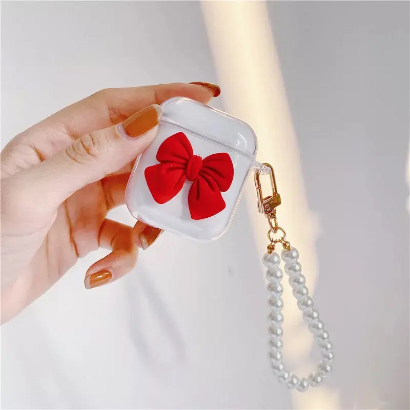 Porte-clés Girly avec sangle en perle 3d, joli étui, nœud papillon, pour Airpods Pro, nouvelle collection
