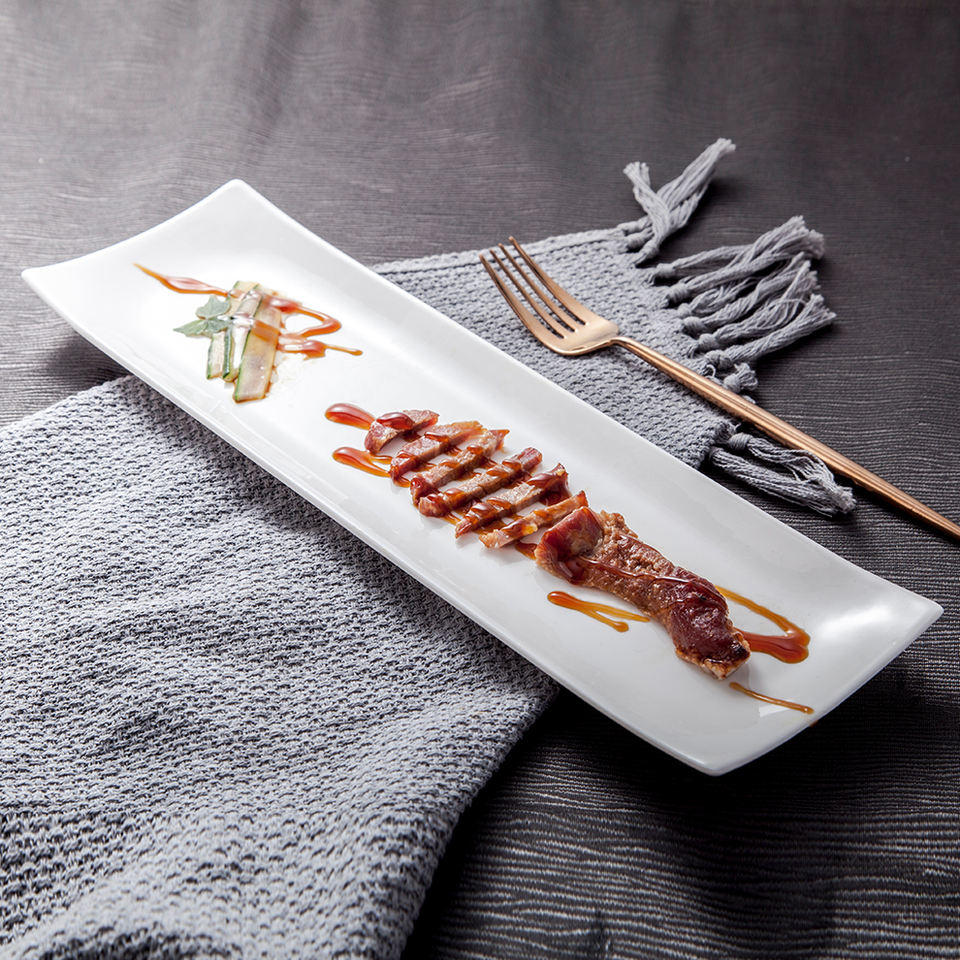 Classic Dining Hall White Ceramic Rectangle Long Plates Dishes ...