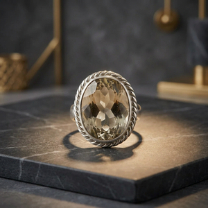 Bague Cocktail Art Palace Classique en Quartz Taille Ovale Style Bohème, Sertissage Clos en Argent 925, Unisexe, Idéale au Quotidien, Cadeau - Product Image 4