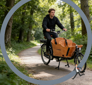 Vélo cargo électrique à trois roues de type Bakfiets néerlandais |   Vélo cargo familial <span class=keywords><strong>SHIMANO</strong></span> <span class=keywords><strong>Nexus</strong></span> <span class=keywords><strong>3</strong></span> <span class=keywords><strong>vitesses</strong></span> avec boîte en bois noire - Product Image 5