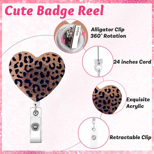 Brown leopard print glitter with alligator clip, retractable <b>ID</b> card <b>holder</b> with alligator clip, badge scroll, lanyard. - Product Image 2