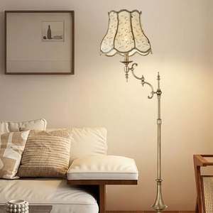 Copper fabric European Retro Floor Lamp Home Living Room Sofa <b>Standing</b> Lamp Bedroom Bedside Vertical High Legged Table Lamp - Product Image 1