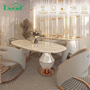 Set <span class=keywords><strong>Tavolo</strong></span> da Pranzo di Lusso Moderno in Marmo con Elegante Base Dorata per Progetti di Arredamento per Ville e Ristoranti di Hotel a 5 Stelle - Product Image 2