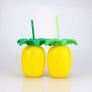 Gobelet jetable créatif en plastique PP jaune de 750 ml avec paille, motif ananas, pour jus et eau - Product Image 3