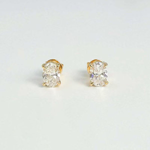<span class=keywords><strong>Pendientes</strong></span> Minimalistas de Moda con Corte Ovalado, 4 Puntas, Oro Amarillo de 18K, Diamantes Cultivados en Laboratorio, <span class=keywords><strong>Pendientes</strong></span> de Diamantes con Parte Trasera Plana - Product Image 1