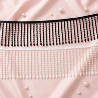 Ruban de dentelle fantaisie perlé fait main avec pompon pour accessoires de robe de mariée et de soirée