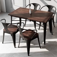 Ensemble de table et chaises de salle à manger de style industriel en bois massif américain, écologique, 6 places, pour restaurant, salon commercial