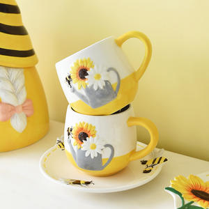 Tasses et assiettes en céramique motif tournesol, tasses à café, vaisselle pour le thé de l'après-midi, tasses à eau et petites tasses domestiques - Product Image 2