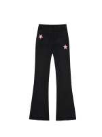 Vente en gros d'usine Bufa de jeans pour femmes jeans évasés en denim stretch doux avec patchwork d'étoiles pour femmes