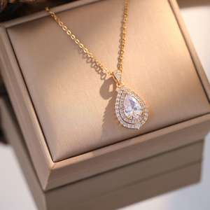 US Local <span class=keywords><strong>Stock</strong></span> Mujeres Luz Collar de lujo Cadena de acero inoxidable Moda Gota Zircon Diamante Collar brillante - Product Image 1